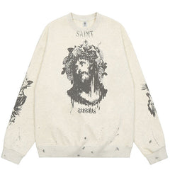 Saint Michael Graffiti Print Plus Velvet Sweatshirts