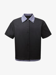 Fake Two-piece Stitching Lapel Pearl Button Shirt