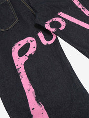 Retro Stitching Graffiti Letters Machete Jeans