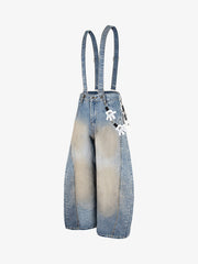 Washed Distressed Detachable Overalls Jeans