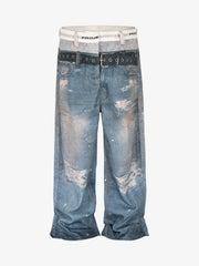 Washed Street Printed Destroyed Jeans