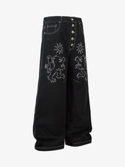 Heavy Contrast Thread Embroidered Multi-button Jeans