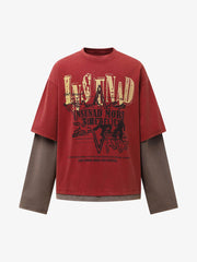 Street Color Matching Faux Two-piece Printed T-shirt - 2451
