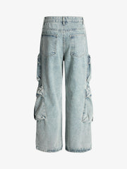 Vintage Washed Ripped Multi-pocket Work Jeans