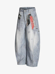 Ribbon Print Scimitar Wide-Leg Jeans