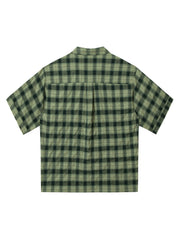 Plaid Applique Printed Short Sleeve Shirt - 2463