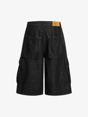 Retro Drape Baggy Straight Workwear Denim Shorts