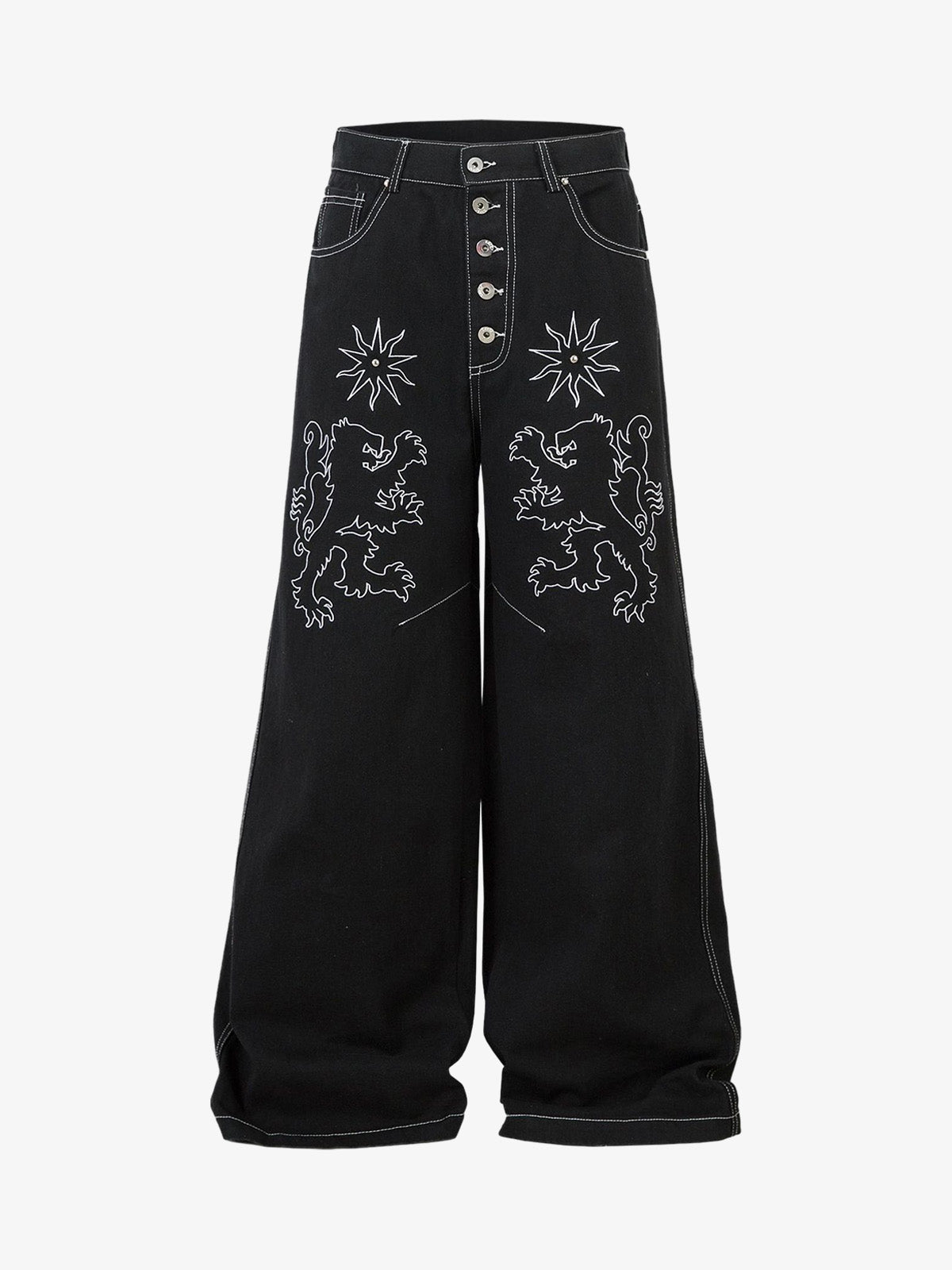 Heavy Contrast Thread Embroidered Multi-button Jeans