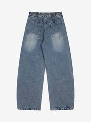 Fun Pattern Hand-Painted Print Denim Washed Jeans