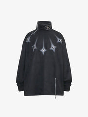 Thesupermade Metal Button Multi Zipper Suede Fleece Sweatshirt