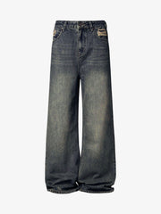 Washed Dirty-Dye Straight Jeans - 2352