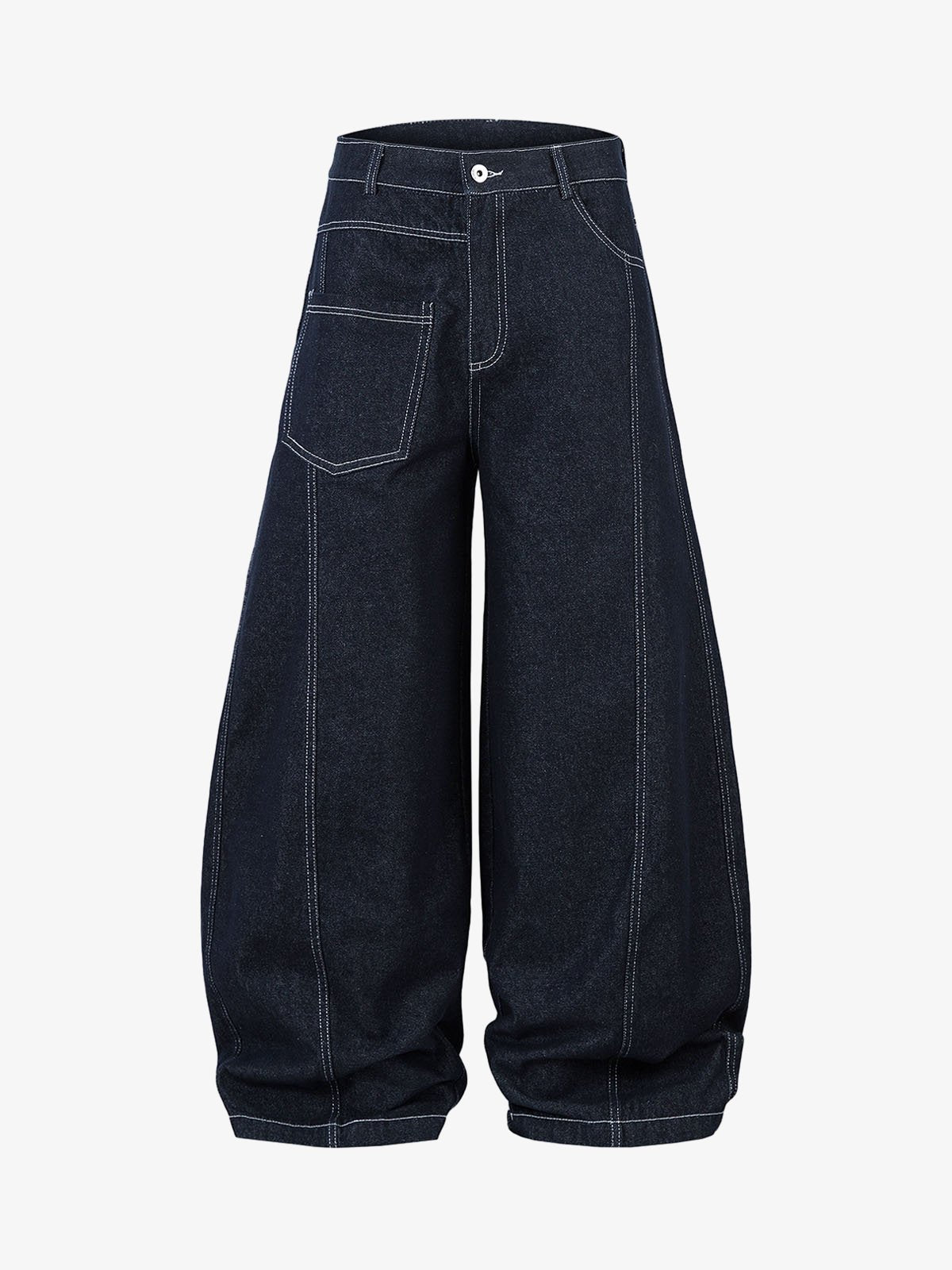 Deconstructed Contrast Stitching Barrel Jeans - 2326