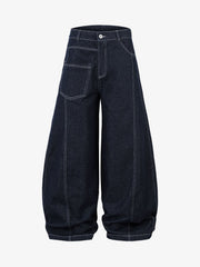Deconstructed Contrast Stitching Barrel Jeans - 2326