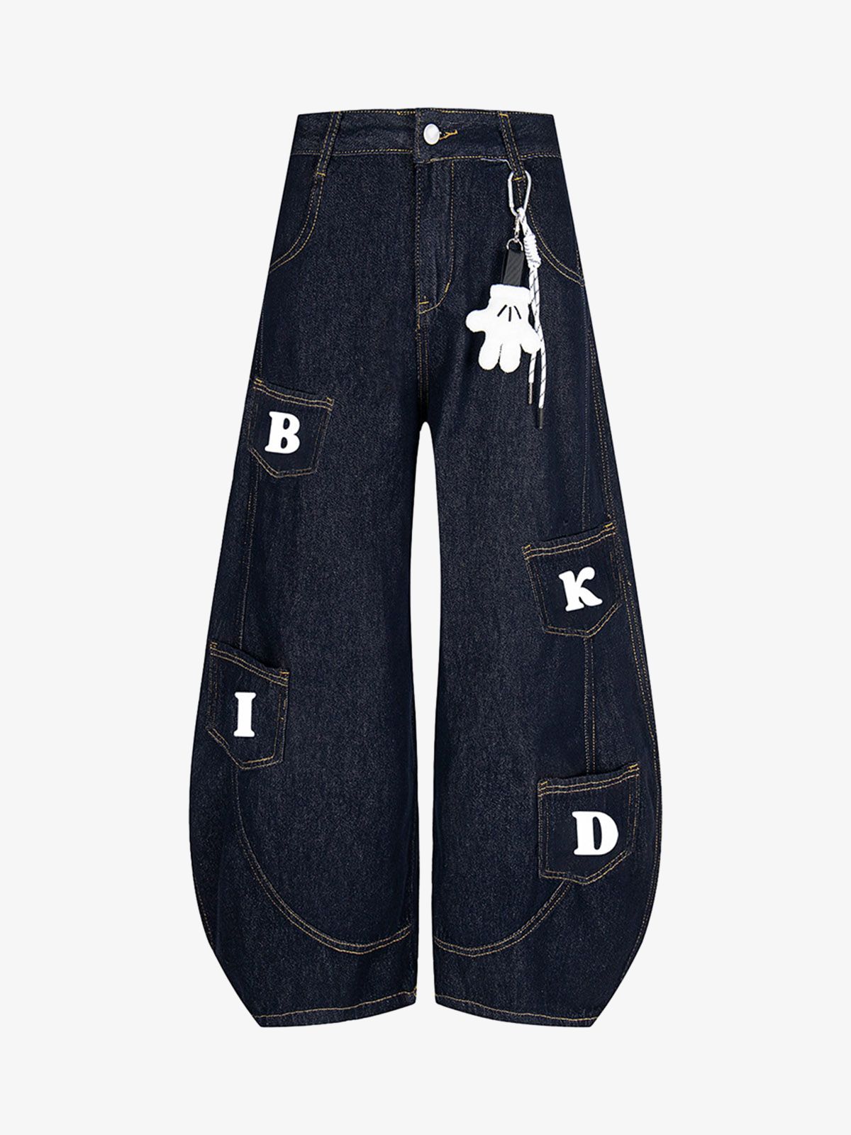 Fun Letter Pocket Barrel Jeans