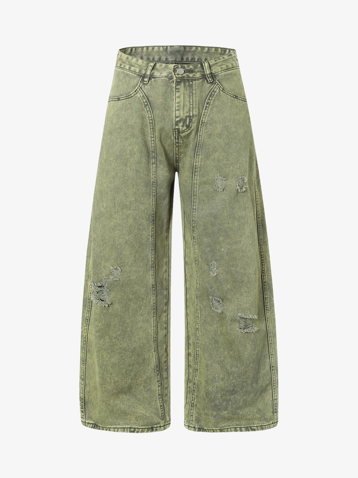 Washed Distressed Ripped Barrel Jeans