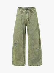Washed Distressed Ripped Barrel Jeans