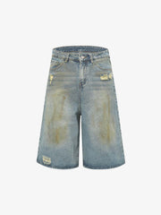Washed Distressed Spray-Painted Ripped Jorts