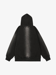 Washed Ripped Zip Up Hoodie