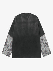 Washed Faux Two-Piece Racing Long Sleeve T-shirt