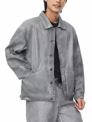 Retro Structured Dirty Wash Heavy Lapel Work Jacket