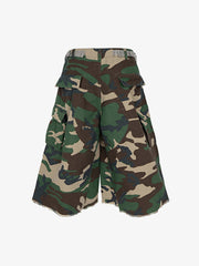 Camouflage Buckle Waist Cropped Cargo Shorts - 2412