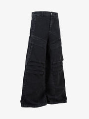 Deconstructed Split Pleated Pocket Cargo Jeans