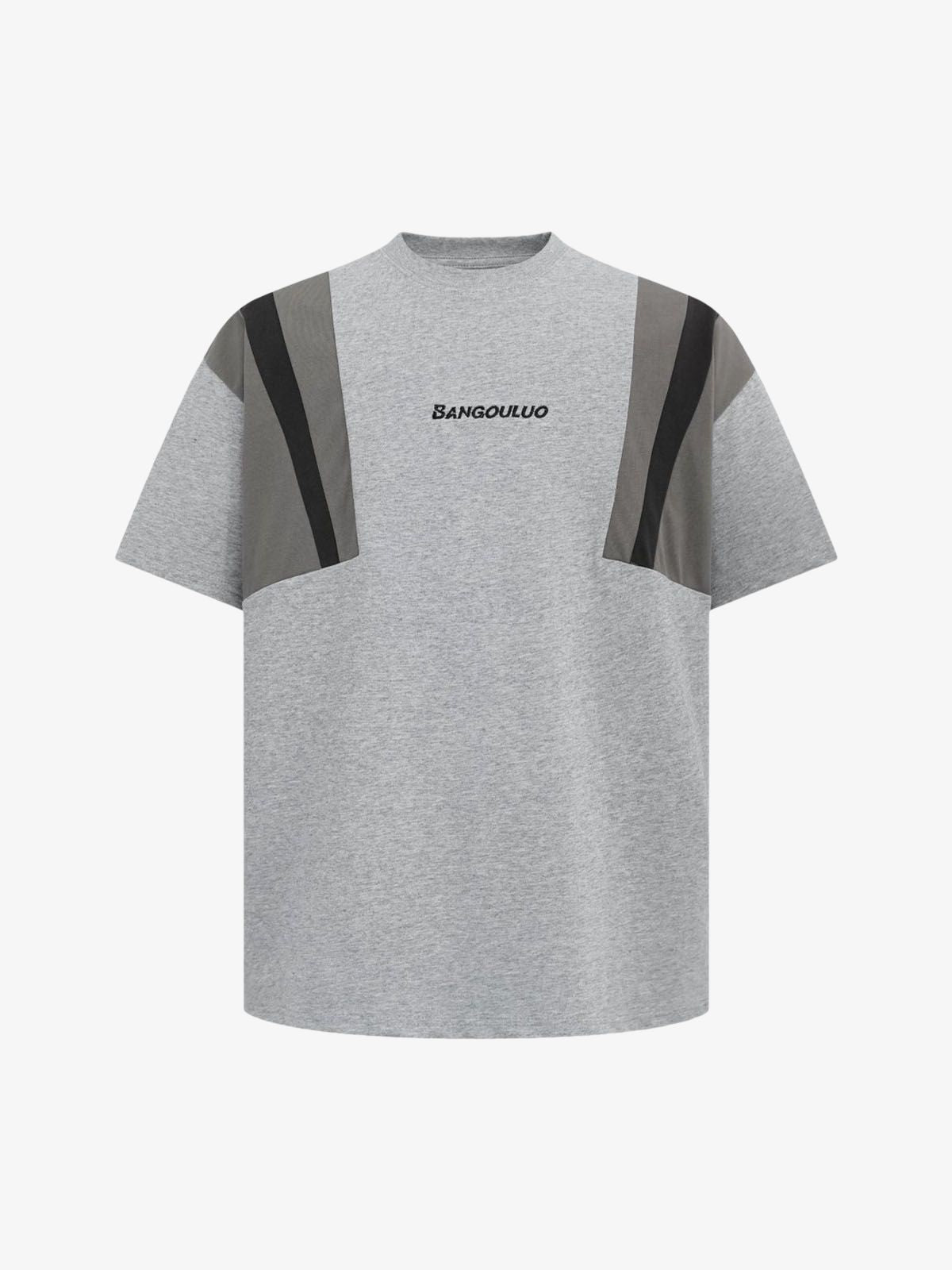 Retro Contrast Color Stitching Embroidered Letter T-shirt
