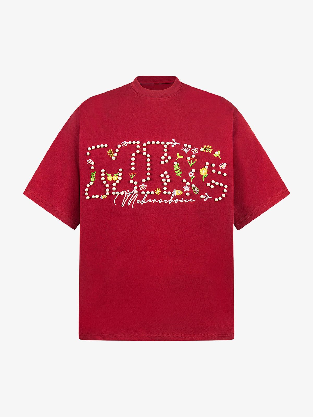 Oversized Embroidered Floral Letter T-Shirt