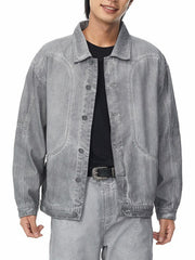 Retro Structured Dirty Wash Heavy Lapel Work Jacket
