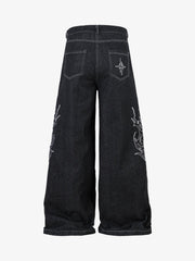 Embroidered Flame Baggy Jeans - 2456