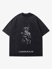 Thesupermade Retro Washed Distressed Doberman Pinscher T-shirt-2202