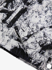 Black And White Contrast Floral Denim Jacket