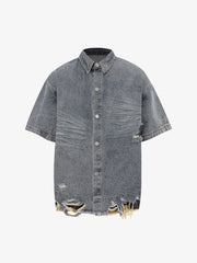 Thesupermade Patchwork Camouflage Ripped Shirt Jorts Denim Suit