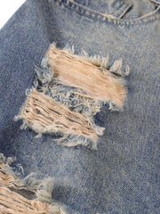 Thesupermade Hip-hop Ripped Washed Denim Jorts