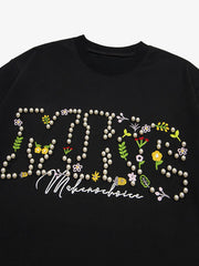 Oversized Embroidered Floral Letter T-Shirt