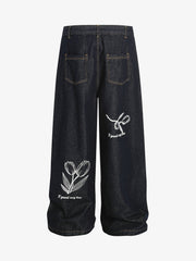 Vintage Graffiti Floral Print Jeans