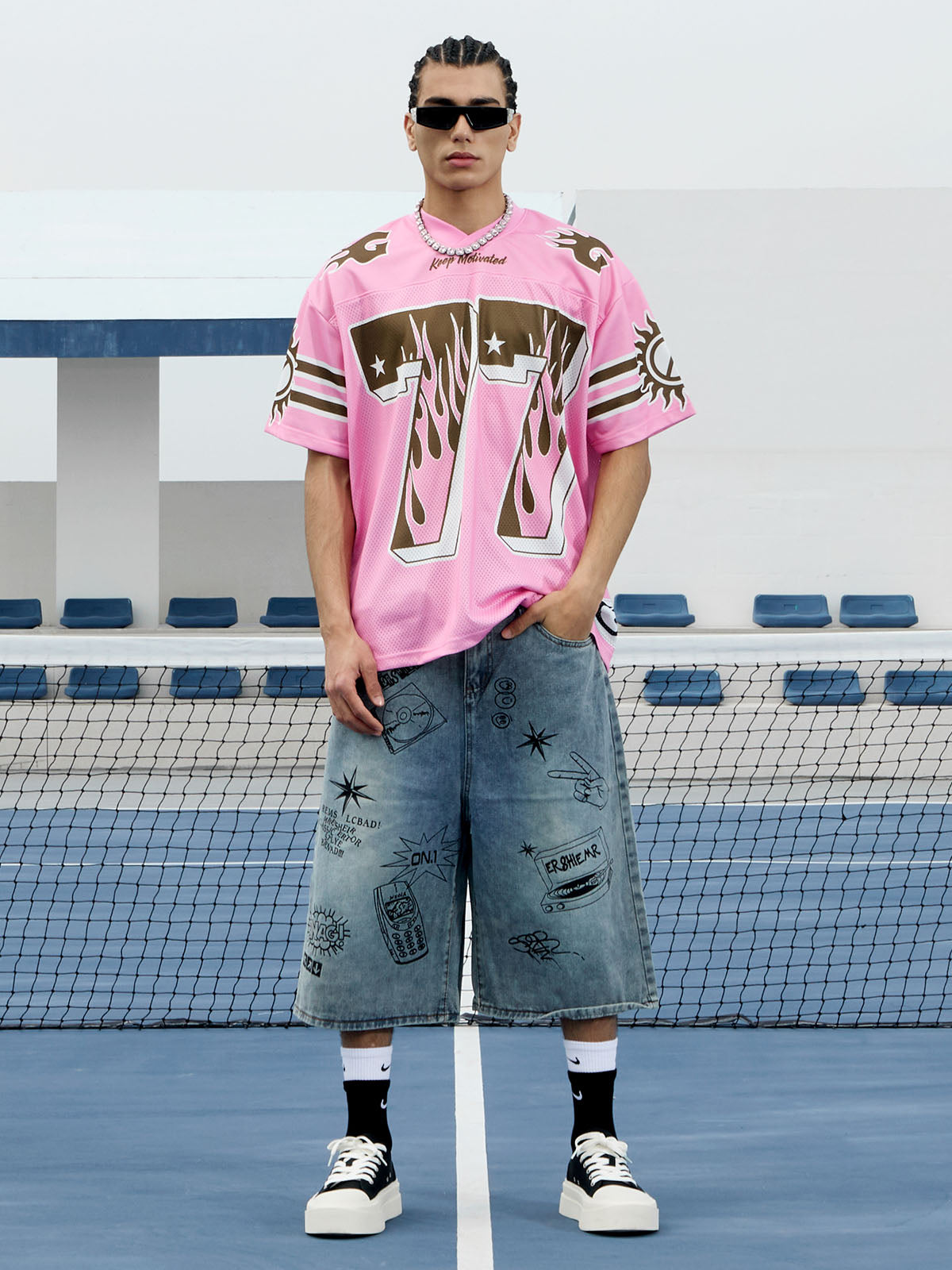 Pink Flame Print Jersey T-shirt - 2390