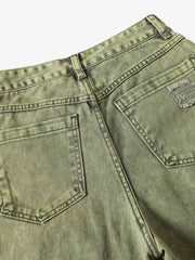 Washed Distressed Ripped Barrel Jeans