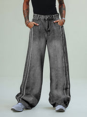 Thesupermade Washed Distressed Raw Edge Baggy Jeans - 2271